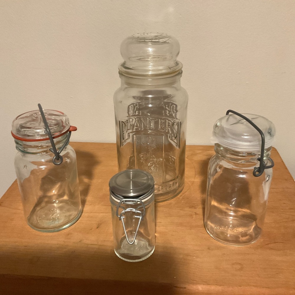 Vintage Planters Peanuts 75th Anniversary Jar and Assorted Glass Storage Set